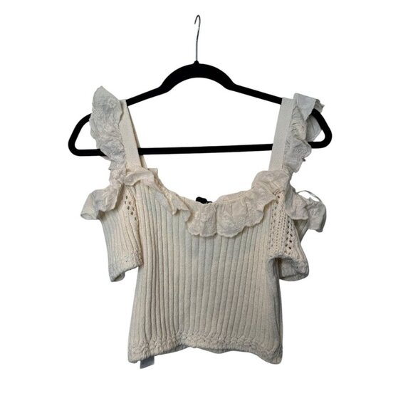 ZARA Woman Ruffle Lace Knit Crop Top – Size Medium (D47) - Picture 3 of 3